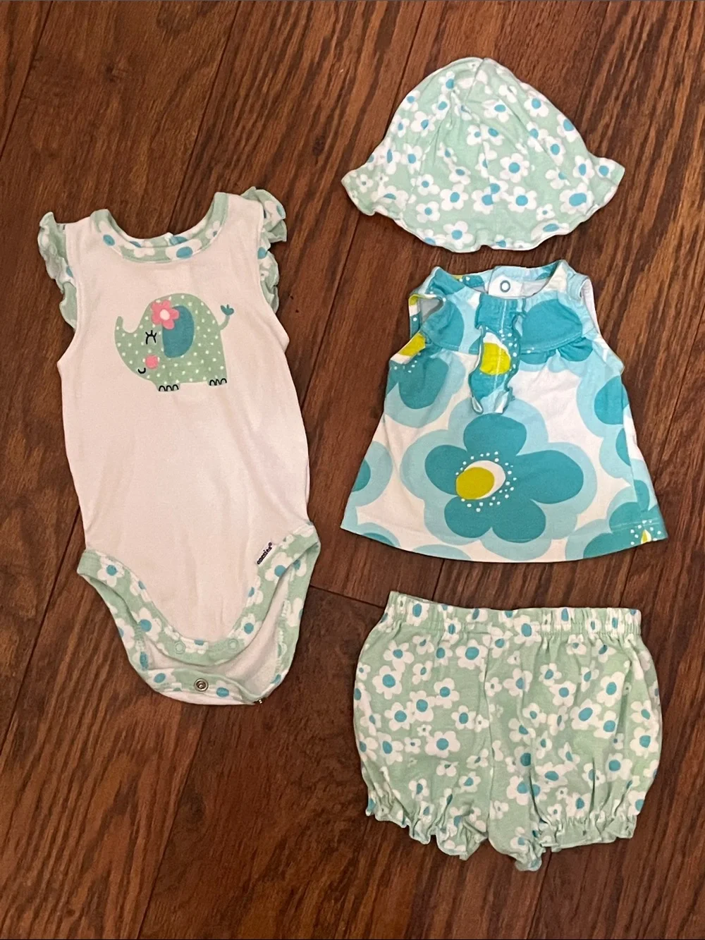 Carter's Mint Floral Elephant 4-Piece Baby Hat Set